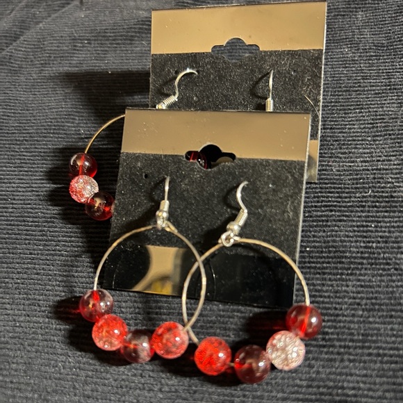 Magnolia Hoop Earrings varying red beads and stones Handmade - Picture 2 of 2